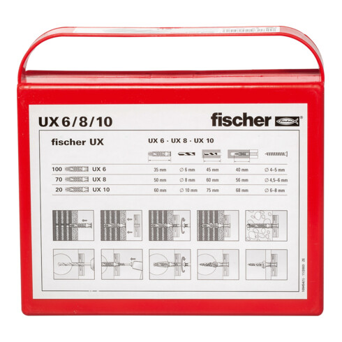 Boîte de montage fischer UX avec fiches universelles fischer UX 6, UX 8 et UX 10 6.8.10
