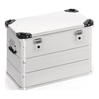 Boîte en aluminium L582×I385×P410mm 76l avec fermeture à clapet et coins empilables