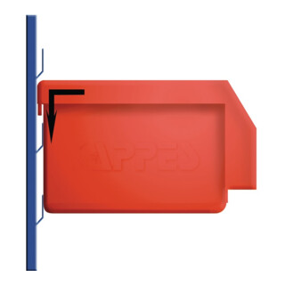 Boîte de rangement ouverte sur le devant, de couleur bleue, pour plaque à fentes en polyéthylène résistant aux chocs et aux impacts