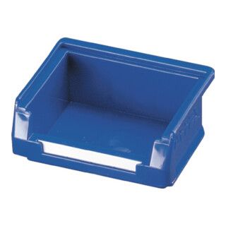 Boîte de rangement ouverte sur le devant, de couleur bleue, pour plaque à fentes en polyéthylène résistant aux chocs et aux impacts