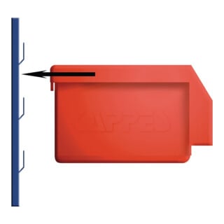 Boîte de rangement ouverte sur le devant, de couleur bleue, pour plaque à fentes en polyéthylène résistant aux chocs et aux impacts