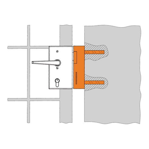 Boîtier de serrure AMF 147-40 pour fixation de perceuse, galvanisé, préparé pour ouvre-porte électrique