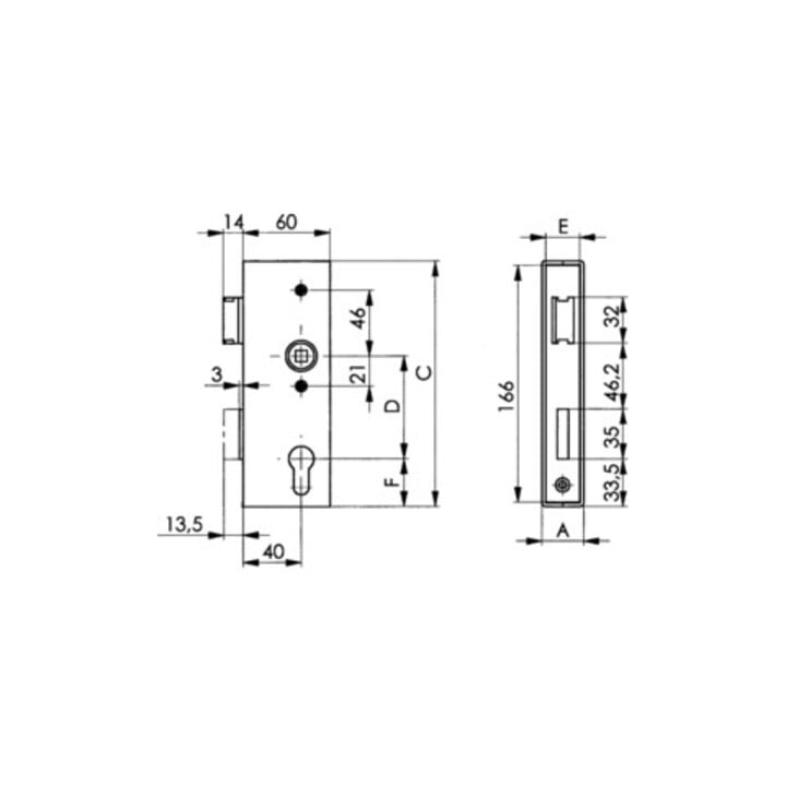 Boîtier de serrure AMF,étroit 141U,blk DIN L/R dimension A 40 dimension B 60 dimension C 173mm