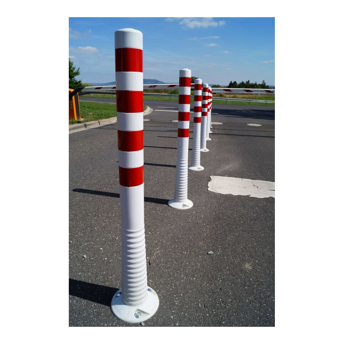 Borne de blocage en polyuréthane blanc/rouge Diam. 80 mm avec plaque de fixation H. 1000 mm