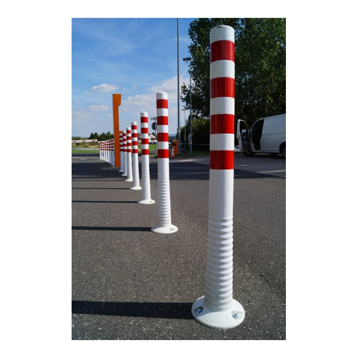 Borne de blocage en polyuréthane blanc/rouge Diam. 80 mm avec plaque de fixation H. 1000 mm