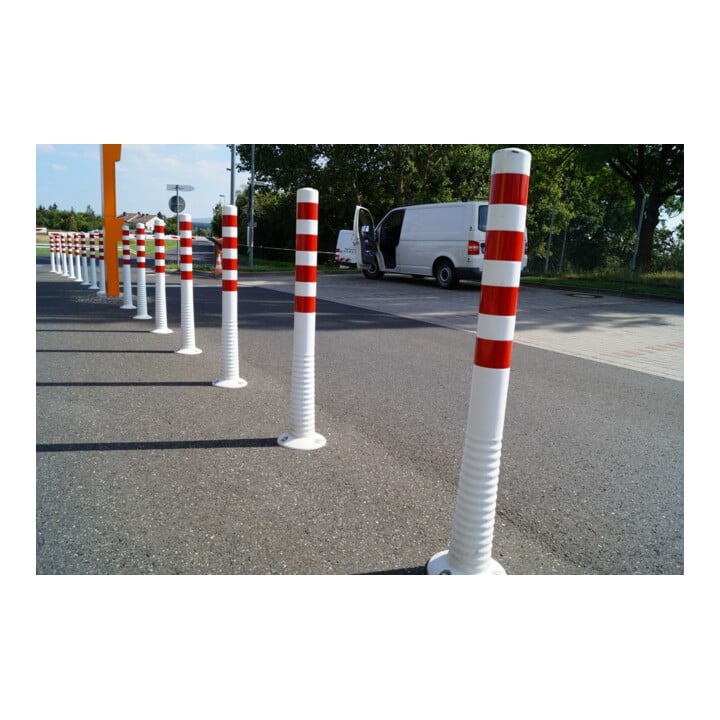 Borne de blocage en polyuréthane blanc/rouge Diam. 80 mm avec plaque de fixation H. 1000 mm