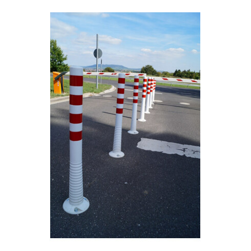Borne de blocage en polyuréthane blanc/rouge Diam. 80 mm avec plaque de fixation H. 1000 mm