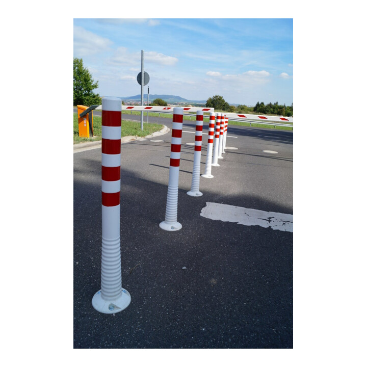 Borne de blocage en polyuréthane blanc/rouge Diam. 80 mm avec plaque de fixation H. 1000 mm