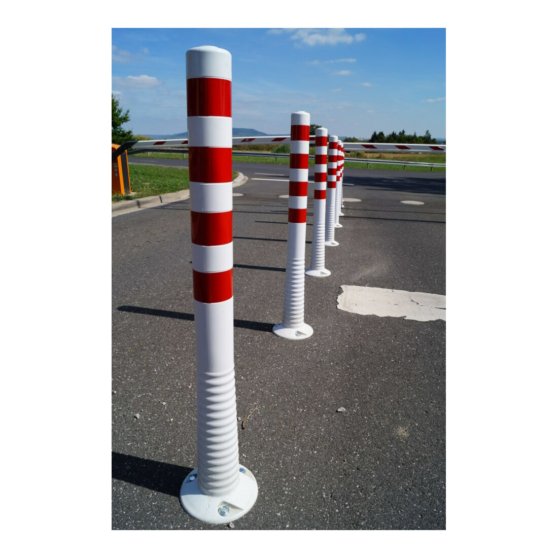 Borne de blocage en polyuréthane blanc/rouge Diam. 80 mm avec plaque de fixation H. 1000 mm