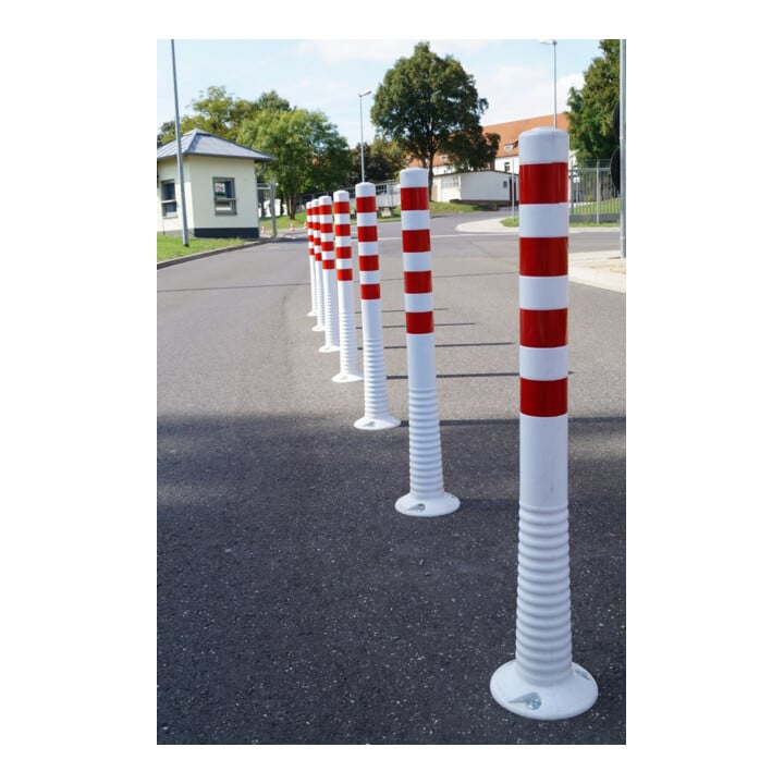 Borne de blocage en polyuréthane blanc/rouge Diam. 80 mm avec plaque de fixation H. 1000 mm