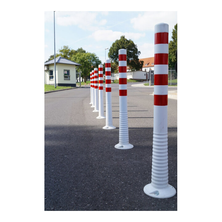 Borne de blocage en polyuréthane blanc/rouge Diam. 80 mm avec plaque de fixation H. 1000 mm