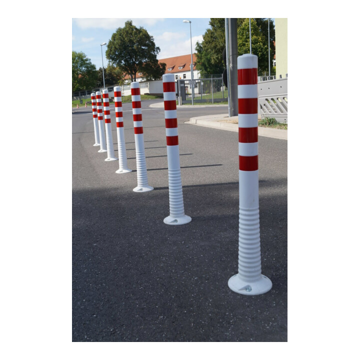 Borne de blocage en polyuréthane blanc/rouge Diam. 80 mm avec plaque de fixation H. 1000 mm