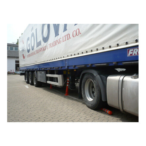 Borne de blocage polyuréthane orange/blanc Diamètre 80 mm avec support et matériel de fixation H.750 mm