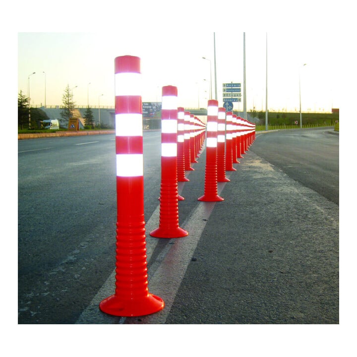 Borne de blocage polyuréthane orange/blanc Diamètre 80 mm avec support et matériel de fixation H.750 mm