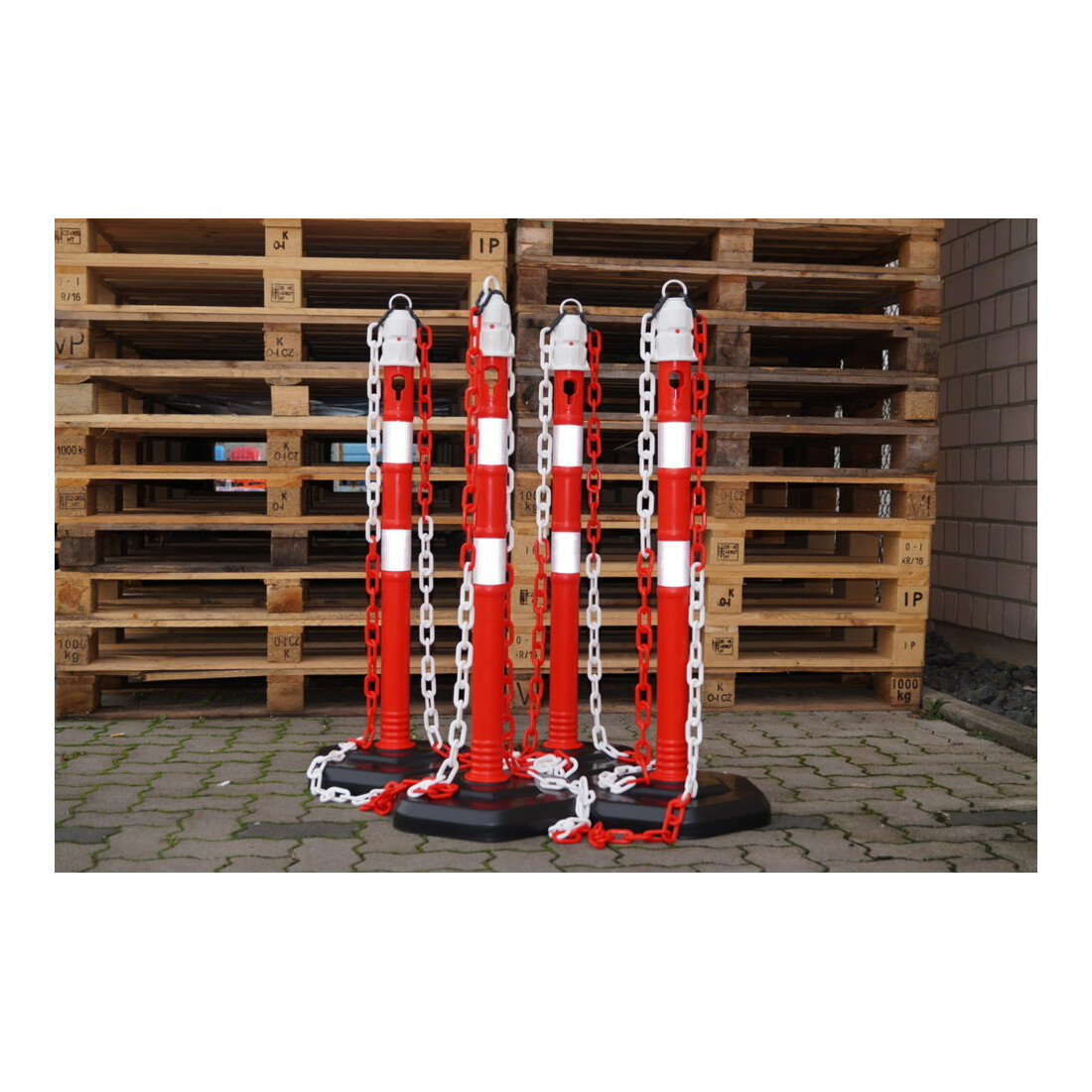 Borne de blocage PP rouge/blanc Ø 63 mm à poser avec œillet