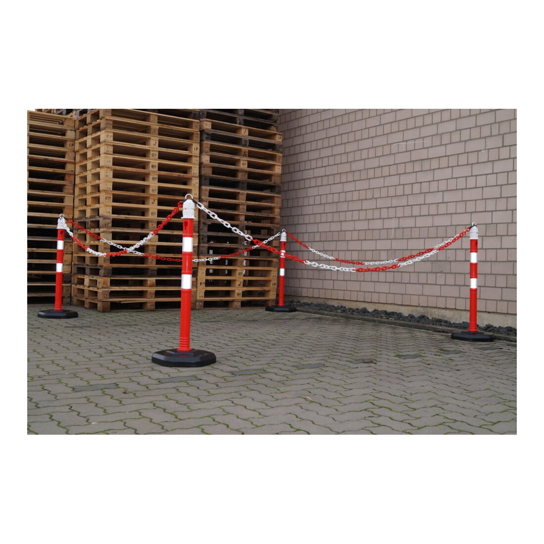 Borne de blocage PP rouge/blanc Ø 63 mm à poser avec œillet