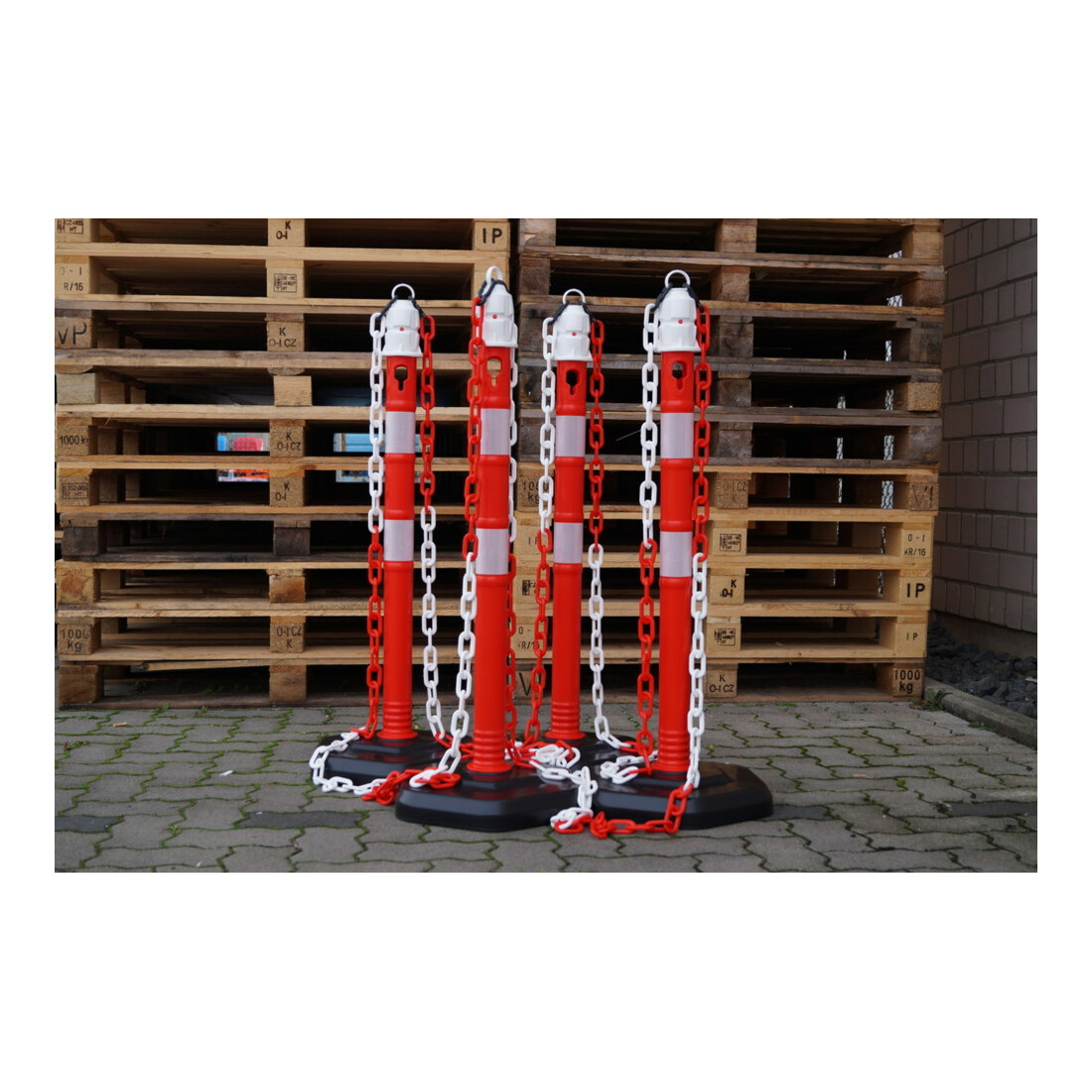 Borne de blocage PP rouge/blanc Ø 63 mm à poser avec œillet
