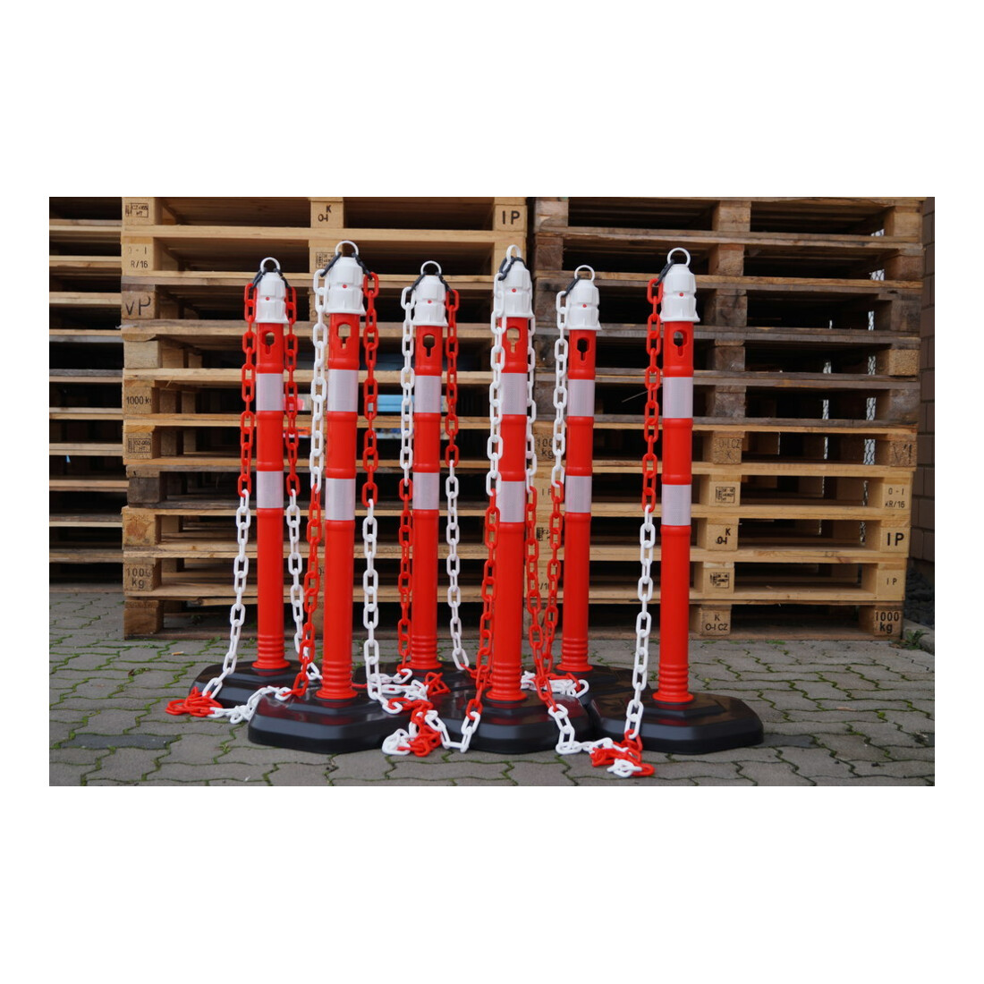 Borne de blocage PP rouge/blanc Ø 63 mm à poser avec œillet