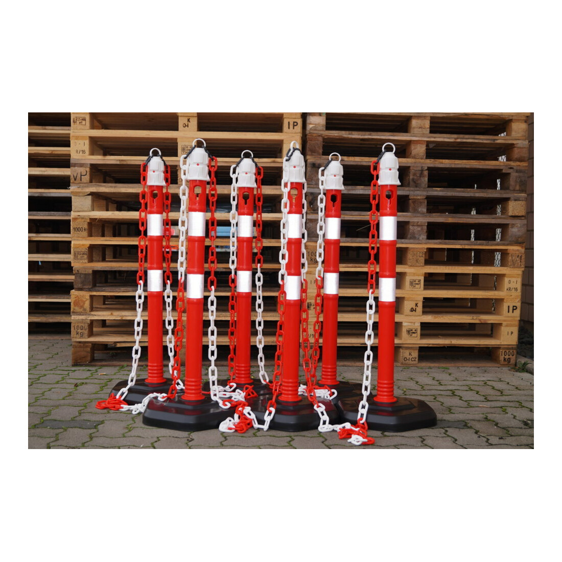 Borne de blocage PP rouge/blanc Ø 63 mm à poser avec œillet