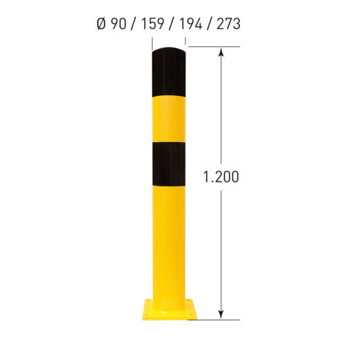 Borne Moravia S acier noir/jaune 90 x 1200 mm pour montage sur goujon