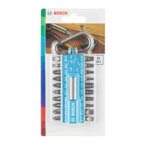 Bosch 21-delige schroevendraaierbitset met karabijnhaak, lichtblauw