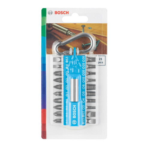 Bosch 21-delige schroevendraaierbitset met karabijnhaak, lichtblauw