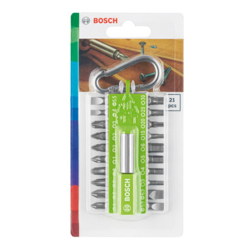 Bosch 21-delige schroevendraaierbitset met karabijnhaak, lichtgroen