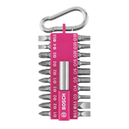 Bosch 21-delige schroevendraaierbitset met karabijnhaak, roze
