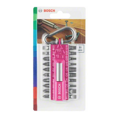 Bosch 21-delige schroevendraaierbitset met karabijnhaak, roze