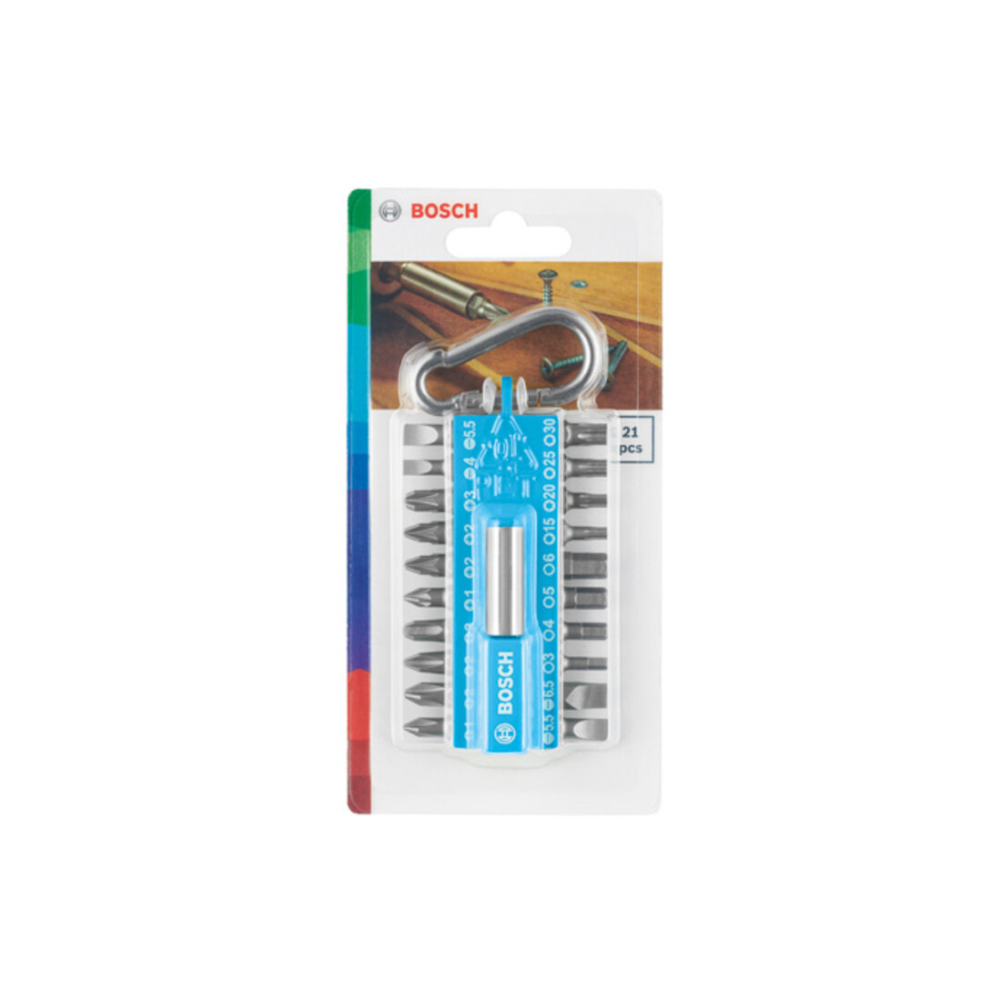 Bosch 21-teiliges Schrauberbit-Set mit Snap-hook, Hellblau