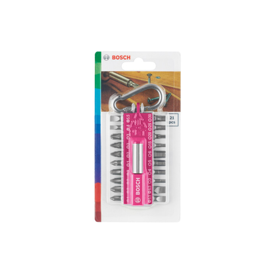 Bosch 21-teiliges Schrauberbit-Set mit Snap-hook, Pink