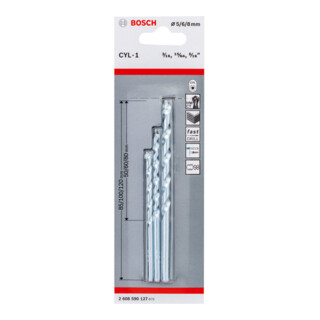Bosch 3-tlg. CYL-1 Steinbohrer-Set, 5/6/8 mm. Für Bohrmaschinen/Schrauber