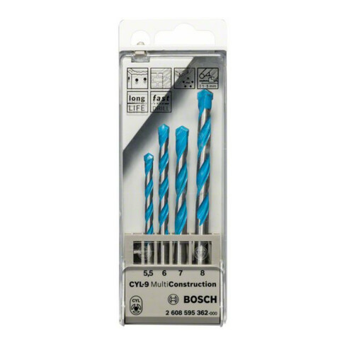 Bosch 4-tlg. Mehrzweckbohrer-Set CYL-9 Multi Construction 5.5/6/7/8 mm