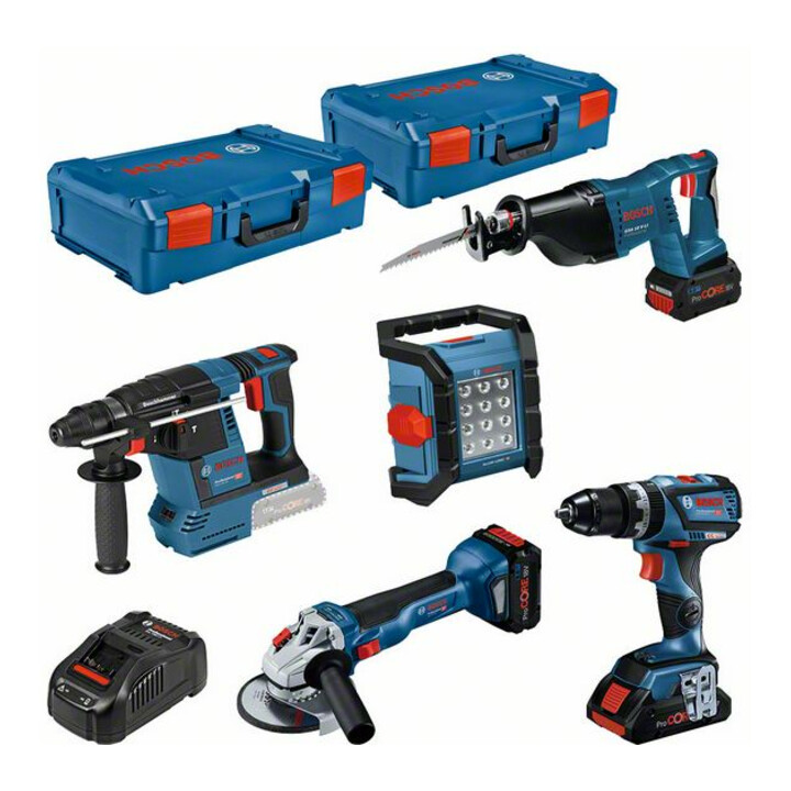 Bosch 5-delige set 18V: GSB + GWS + GBH + GSA + GLI + 3x ProCORE18V + GAL