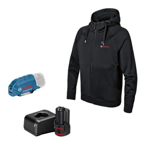 Bosch Abbigliamento riscaldabile GHH 12+18V XA: adattatore batteria, caricabatterie, 1 batteria