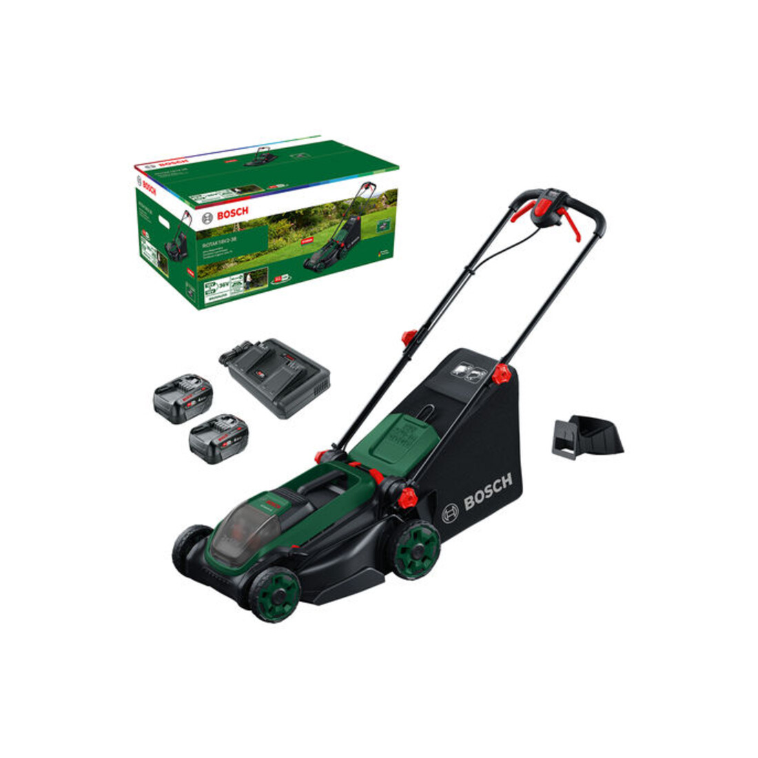 Bosch Accu-grasmaaier ROTAK18V2-38, 2x accu PBA 18V 4.0Ah