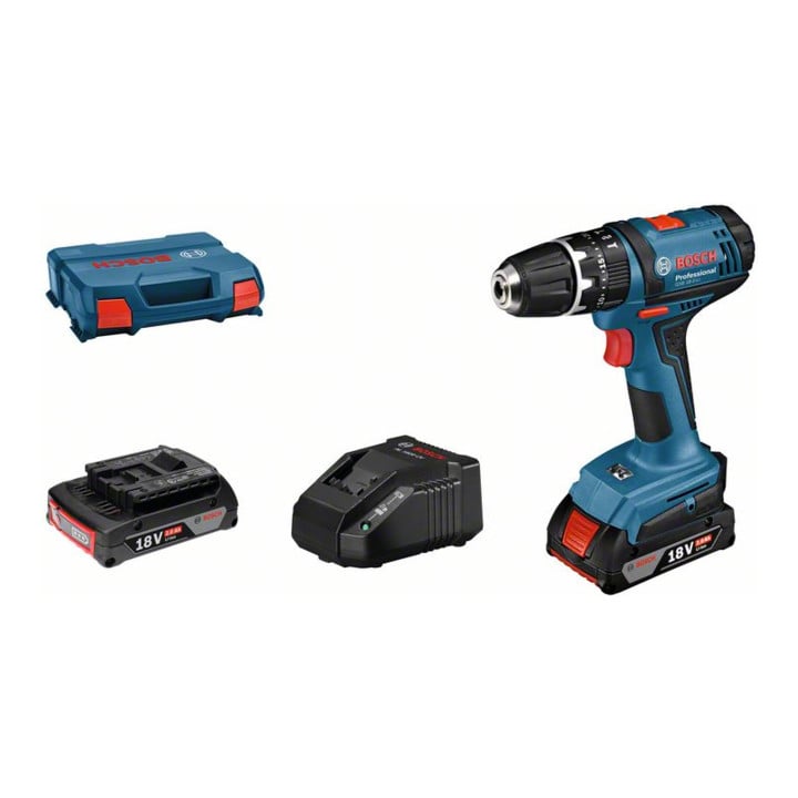 Bosch accu-slagboormachine GSB 18-2-LI, 2 accu's GBA 18V 2.0Ah, lader AL 1820 CV