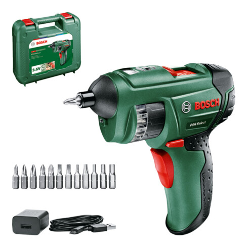 Bosch accuschroevendraaier lithium-ion PSR Select, met micro USB kabel, netadapter