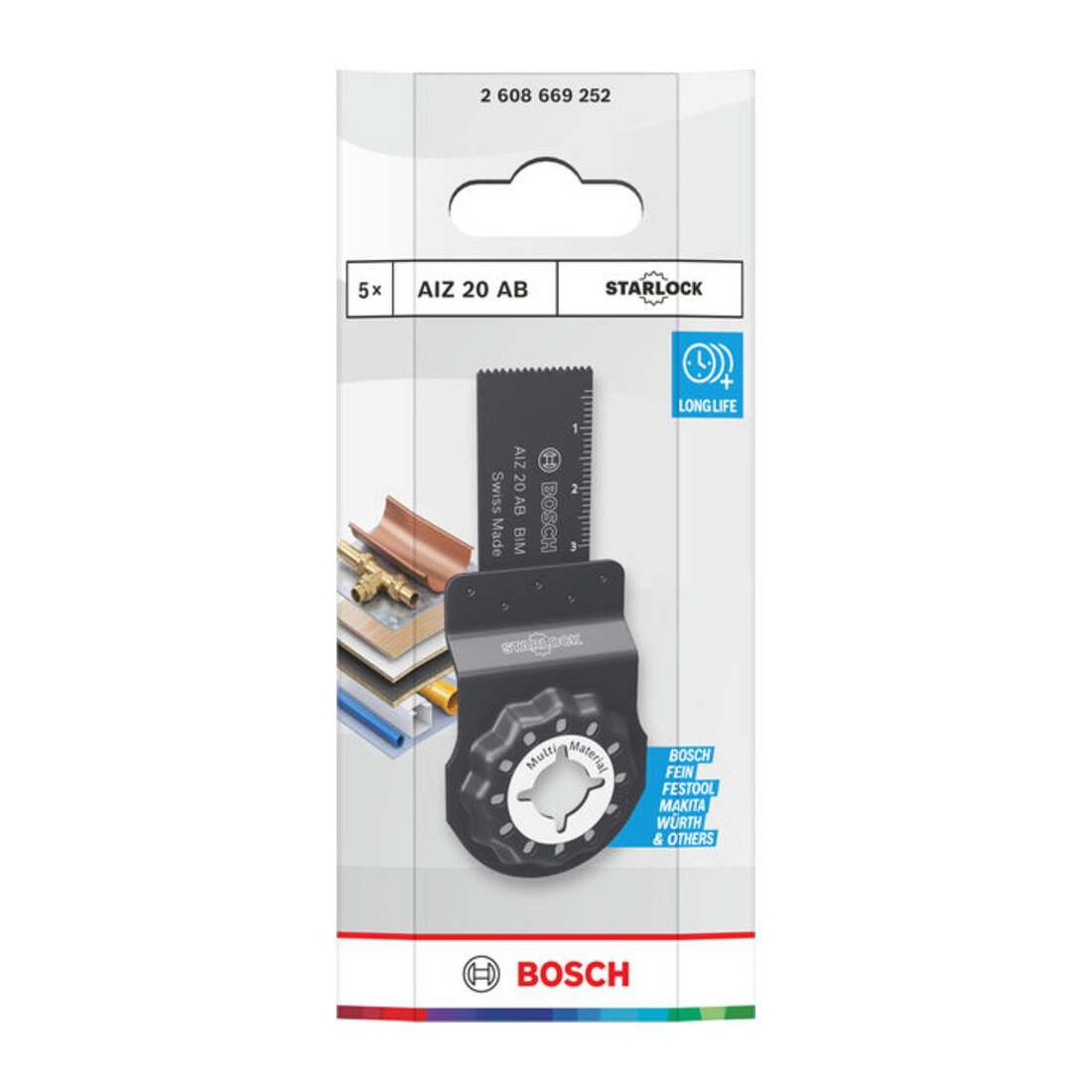 Bosch AIZ 20 AB Lama per sega a immersione Multi Materiale, Starlock, 20 x 30 mm, 5 pezzi