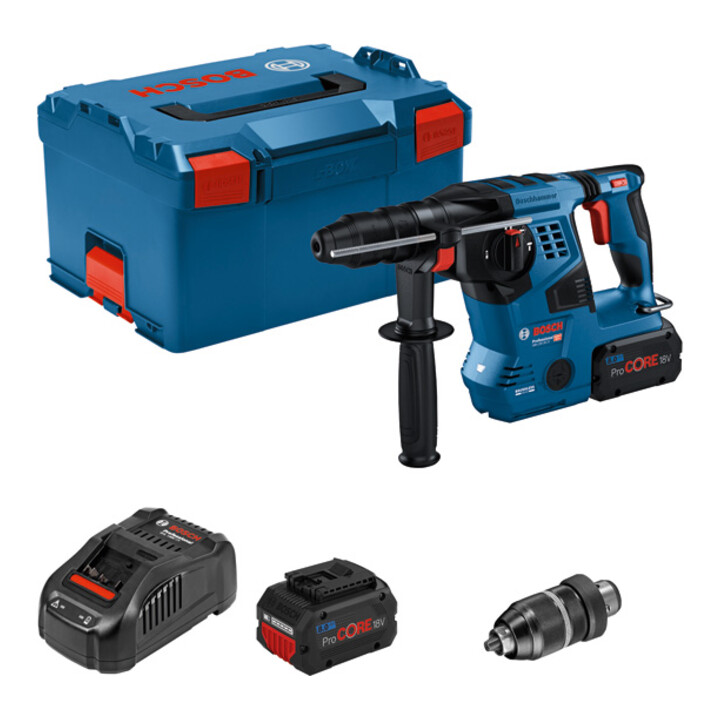 Set Bosch Akku-Bohrhammer mit SDS plus GBH 18V-28 CF + 11-tlg SDS plus-1 Hammerbohrer- und Meißel-Set