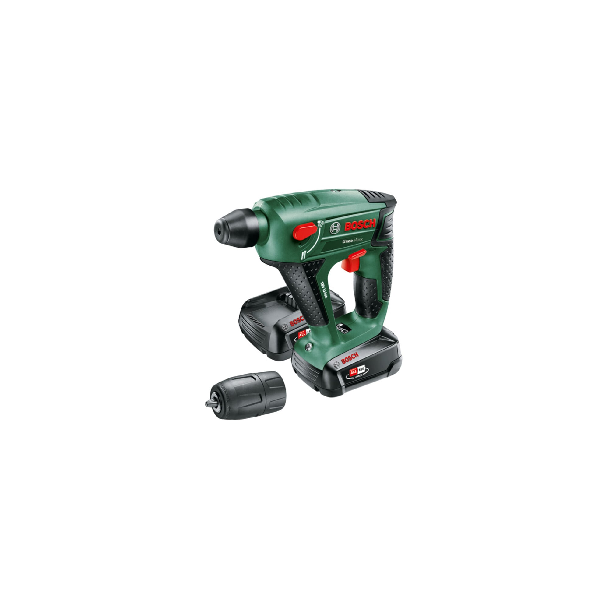 BOSCH Akku-Bohrhammer Uneo Maxx, 2 Akku PBA 18V 2.0Ah W-B, Ladg. AL 18V-20 u. Koffer