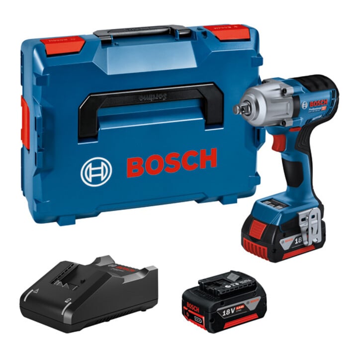 Set Bosch Akku-Drehschlagschrauber GDS 18V-450 HC + 7tlg. Robust Line Holzspiralbohrer-Set + 7tlg. Robust Line Betonbohrer-Set