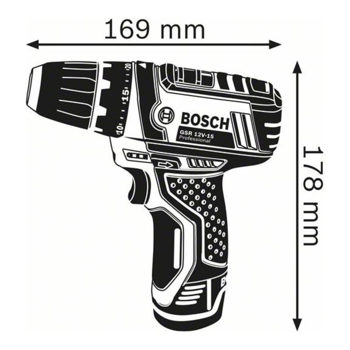 Bosch Akku-Bohrschrauber GSR 12V-15 FC mit 2 x 2,0 Ah Akku L-BOXX 1 Aufsatz