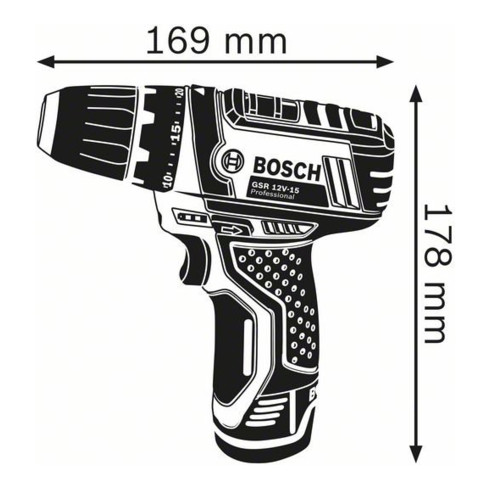 Bosch Akku-Bohrschrauber GSR 12V-15 FC mit 2 x 2,0 Ah Akku L-BOXX 1 Aufsatz