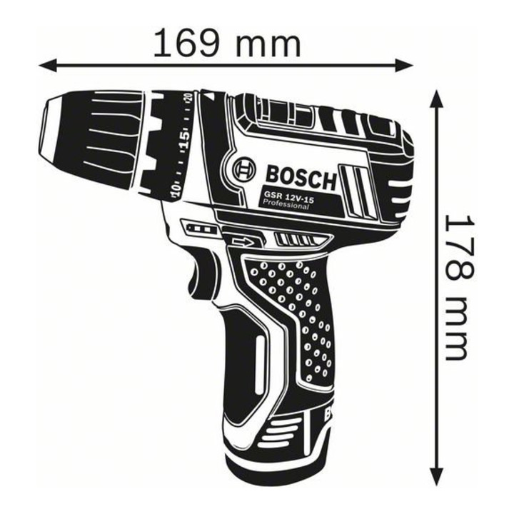 Bosch Akku-Bohrschrauber GSR 12V-15 FC mit 2 x 2,0 Ah Akku L-BOXX 1 Aufsatz