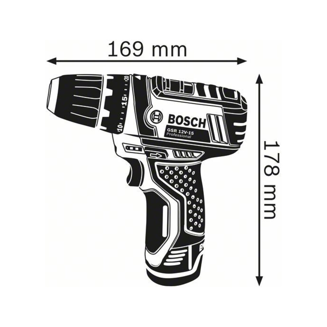 Bosch Akku-Bohrschrauber GSR 12V-15 FC mit 2 x 2,0 Ah Akku L-BOXX 1 Aufsatz