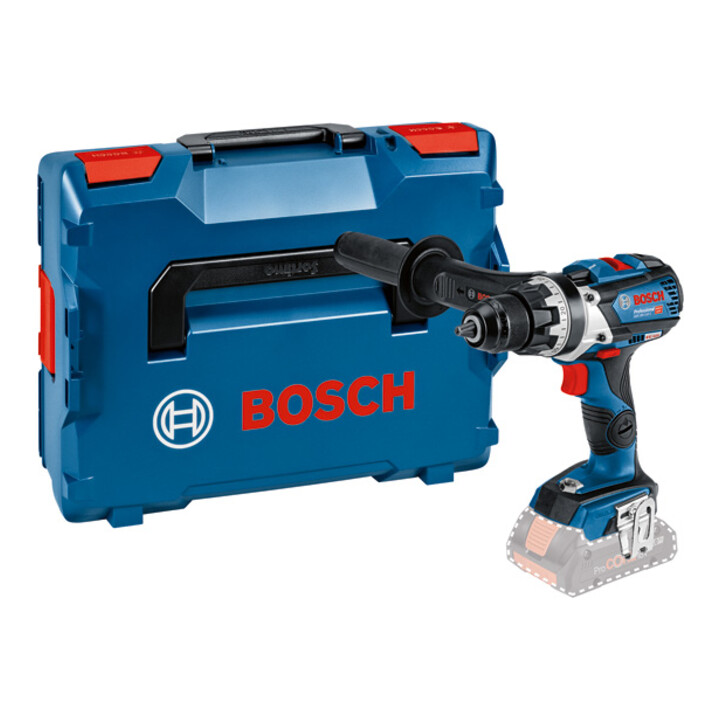 Bosch Akku-Bohrschrauber GSR 18V-110 C, Solo Version mit Zusatzhandgriff und L-BOXX