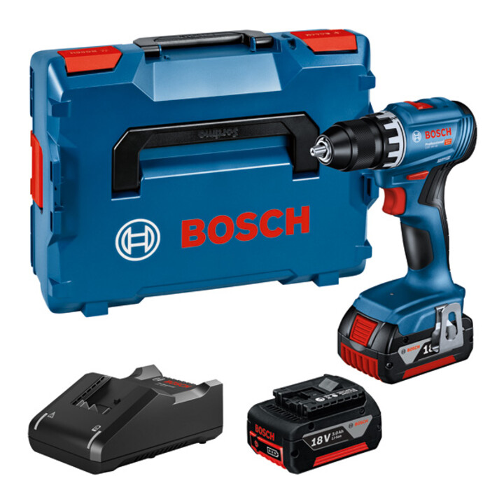 Bosch Akku-Bohrschrauber GSR 18V-45, 2 Akku GBA 18V 3.0Ah, Ladegerät u. L-BOXX