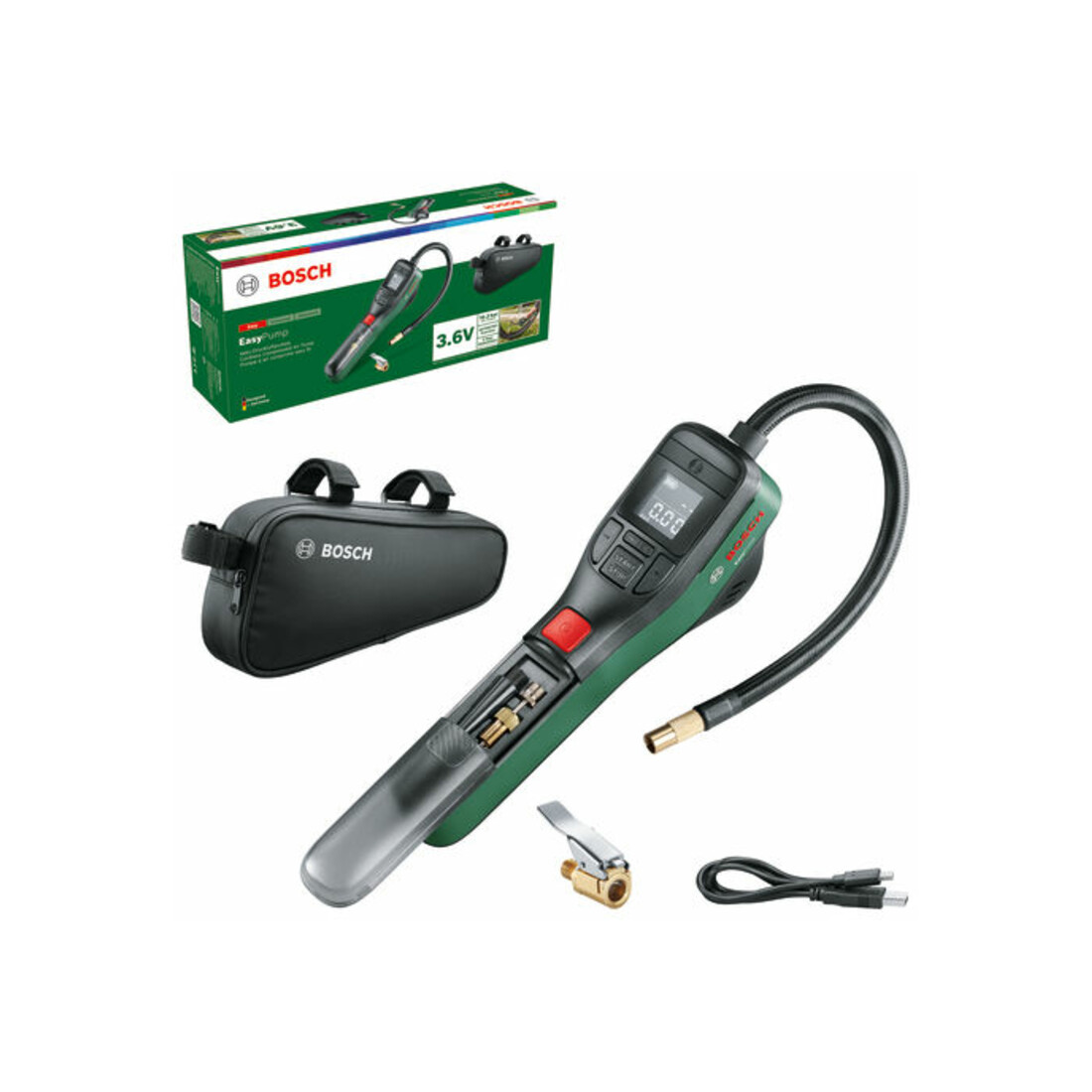 Bosch Akku-Druckluftpumpe EasyPump mit Luftpumpenadapter für Reifenventile
