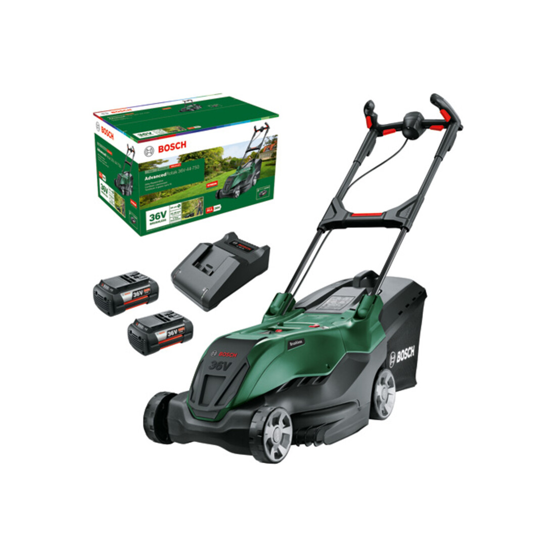 Bosch Akku-Rasenmäher AdvancedRotak 36V-44-750, 2 x Akku 36V 4,0Ah